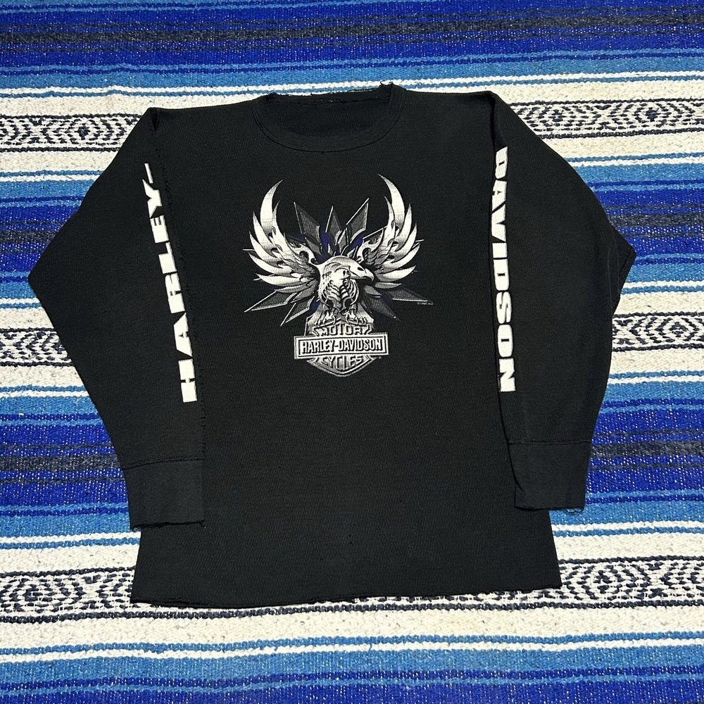Vintage Harley Davidson 1999 Women's XL Thermal Shirt Metallic Eagle Long Sleeve